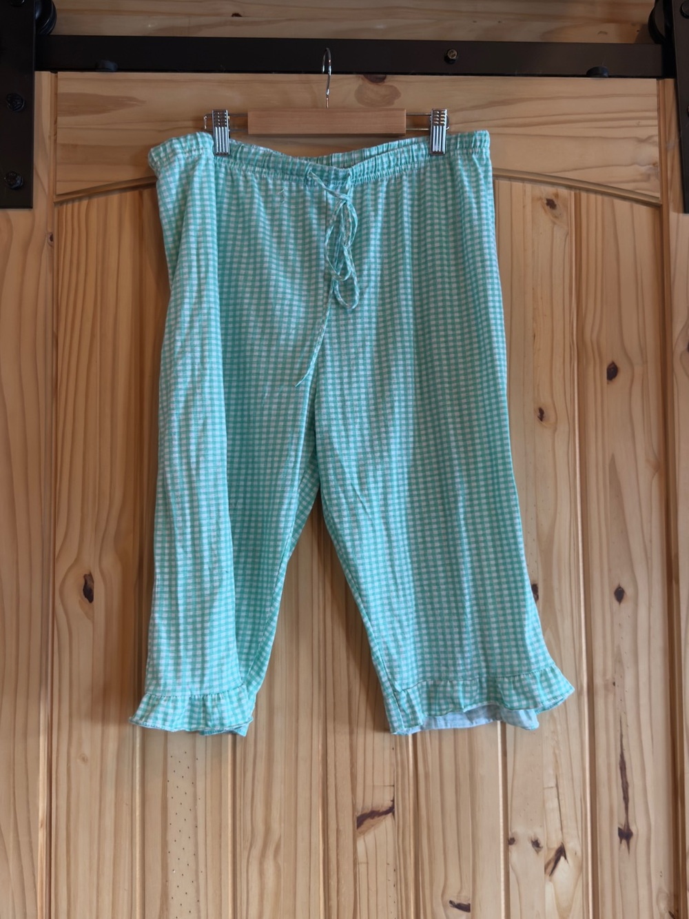 Green Gingham Cropped Ruffle Hem Pj Pants